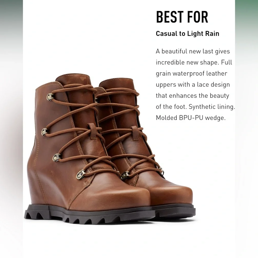 NWT Sorel Joan of arc Tan Leather Wedge Boots - Picture 3 of 16